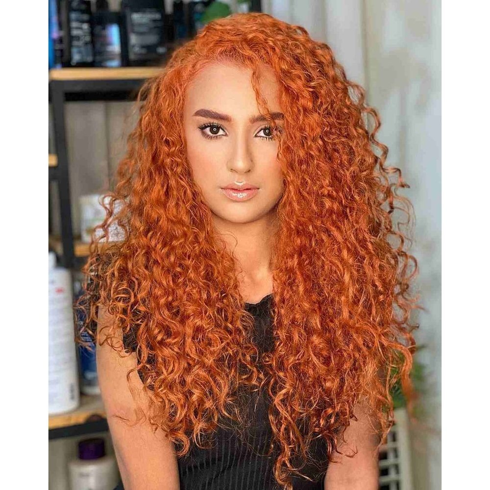 Long Ginger Orange Middle Part Wigs